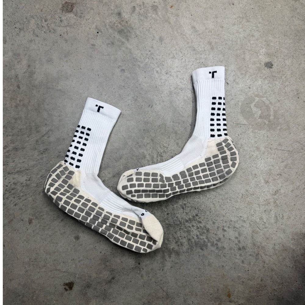 TRUsox 3.0 Mid-Calf Crew Performance Grip Socks White Cushioned Soccer Men L